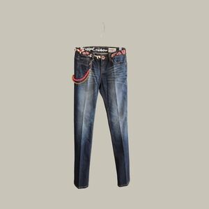 Desigual Rainbow The Dream Regular Fit‎ Embroidered Beaded Denim Jeans Blue 26
